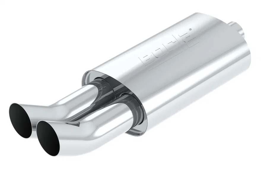 Boomers Muffler Spitfire 2.25in Center Inlet/ 3in Dual Round Tips 5.5in x 8.5in Oval x 14in Long Body