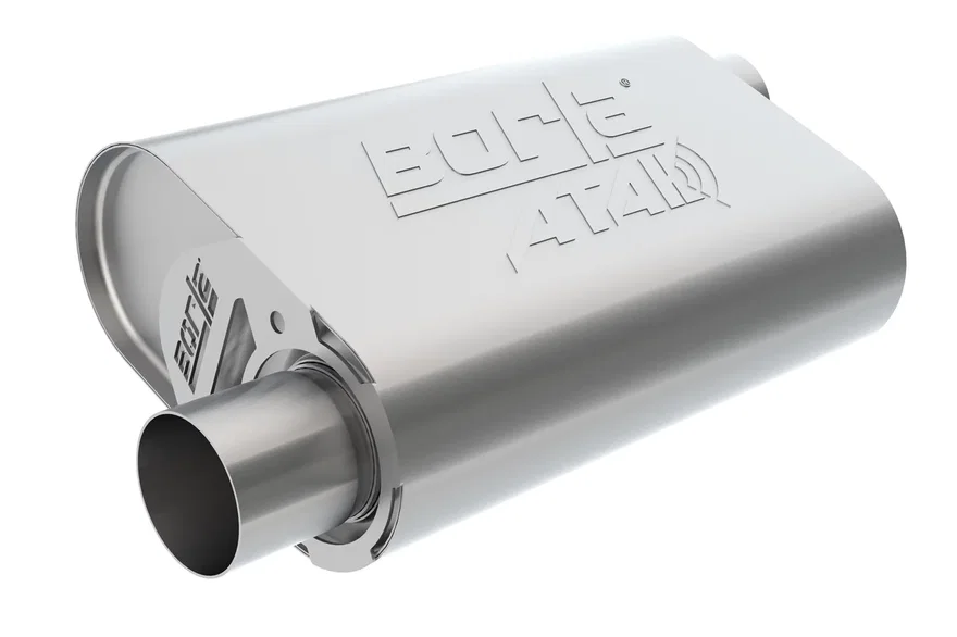 CrateMuffler Muffler Chevrolet Small Block 350/ 383/ 406 CID V8 High Output 3 in. Offset Inlet/ 3 in. Offset Outlet ATAK
