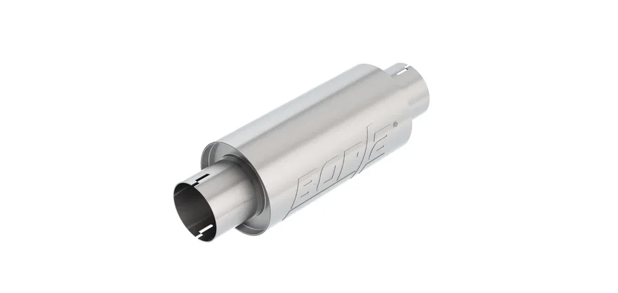 Resonator 3 in. Center Inlet/ 3 in. Center Outlet 5 in. Round x 10 in. Long Body Notched Necks