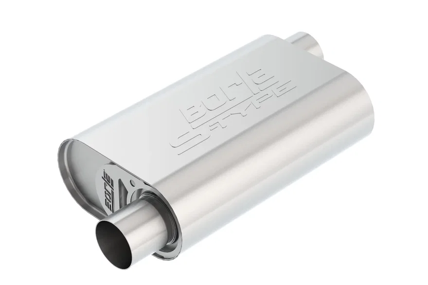 CrateMuffler Muffler Chevrolet Small Block 350/ 383/ 406 CID V8 High Output 2.5 in. Offset Inlet/ 2.5 in. Offset Outlet S-Type