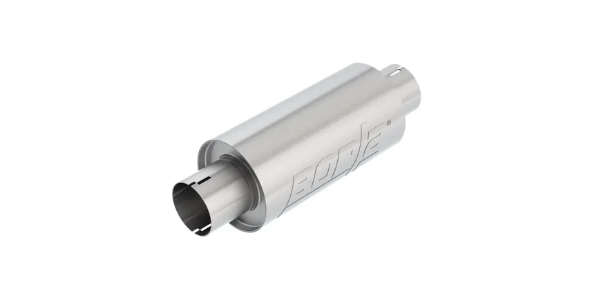 Resonator 2.75 in. Center Inlet/ 2.75 in. Center Outlet 5 in. Round x 10 in. Long Body Notched Necks