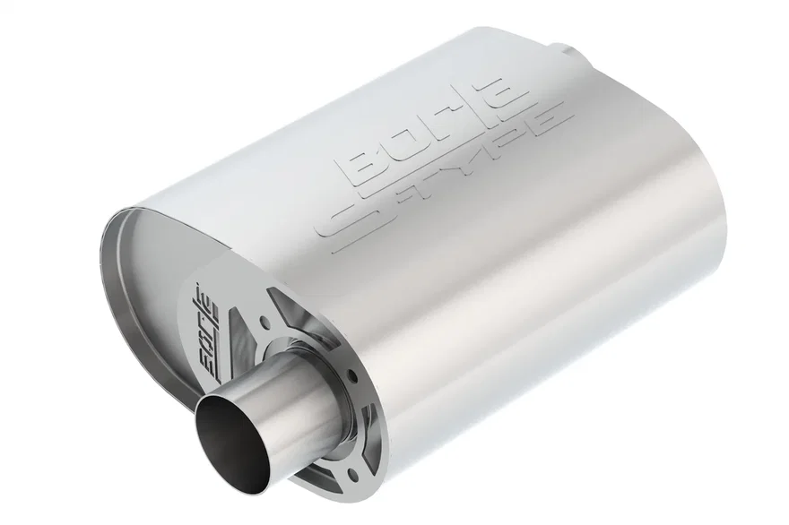 CrateMuffler Muffler Ford Coyote 5.0L V8 Moderate Output 2.5 in. Offset Inlet/ 2.5 in. Offset Outlet S-Type