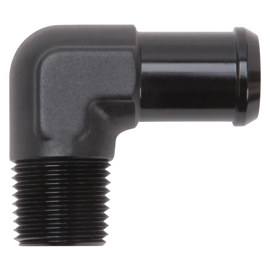 Heater Hose End Fitting - 90Â° with 1/2" NPT and 3/4" Barb