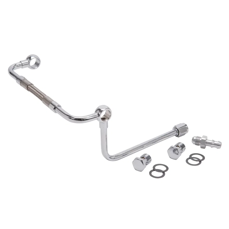Chrome Dual-Feed Fuel Line Kit With No Fuel Filter And 3/8" Barbed End Inlet
