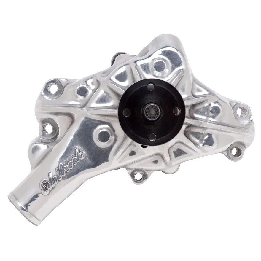 Water Pump for Small-Block Chevy - Reverse, in Polished Finish (Long)