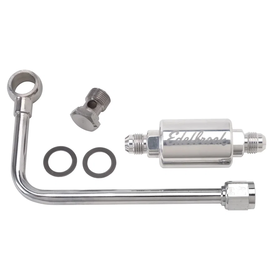 Chrome Single Feed Steel Fuel Line With Polished Filter