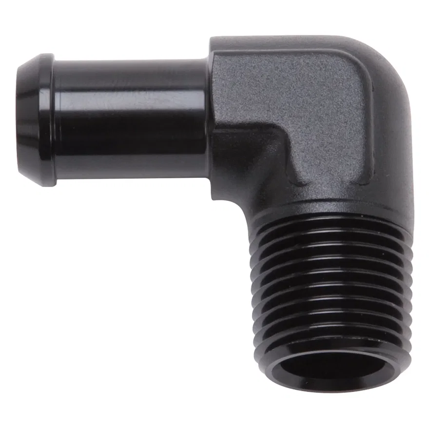Heater Hose End Fitting - 90Â° with 1/2" NPT and 5/8" Barb