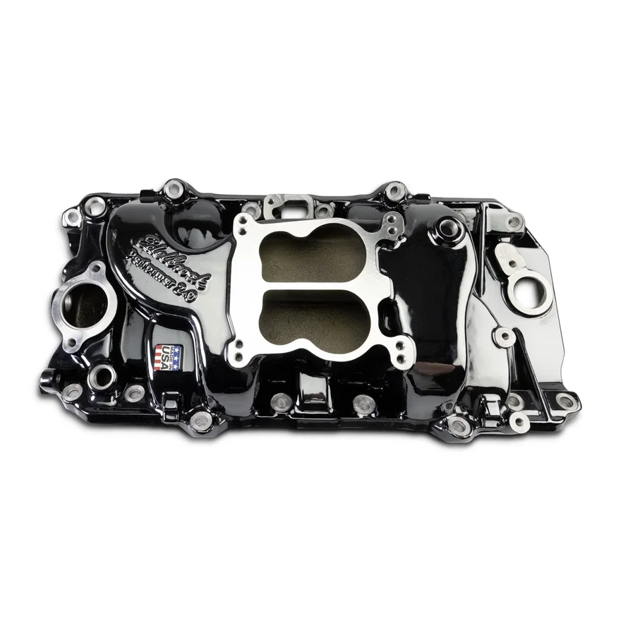 Performer 2-O Manifold for 1965-90 B/B Chevy Oval Port Heads, Black Plasma