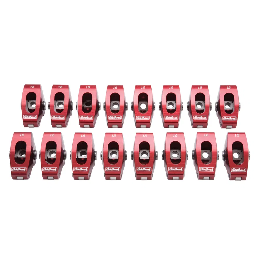 Red Roller Rockers for Small-Block Chevy 3/8 stud 1.5:1 Wide body (Qty 16)