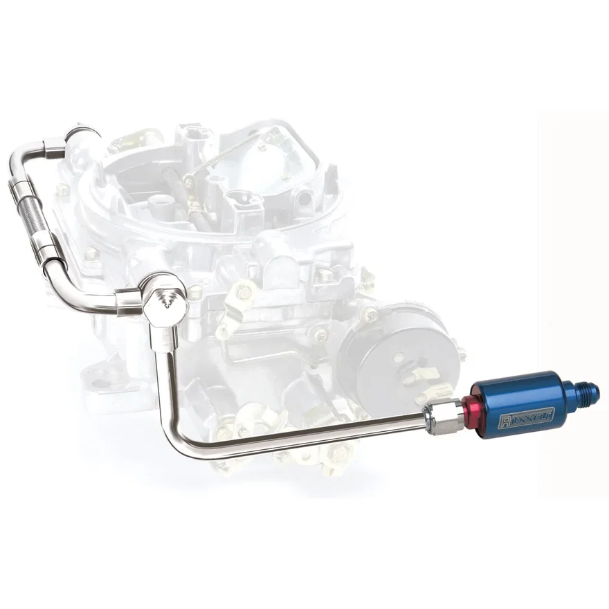 Chrome Dual-Feed Fuel Line Kit With Blue Anodized Aluminum Filter