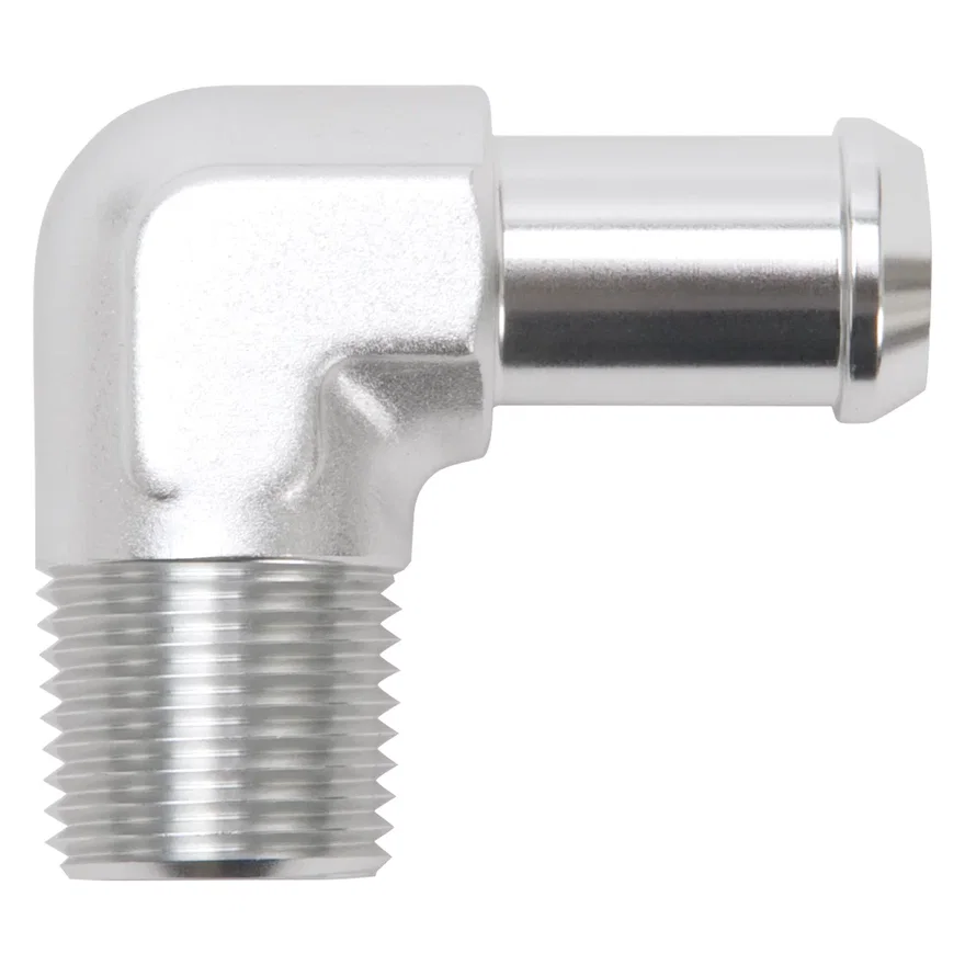 Heater Hose End Fitting - 90Â° with 1/2" NPT and 5/8" Barb