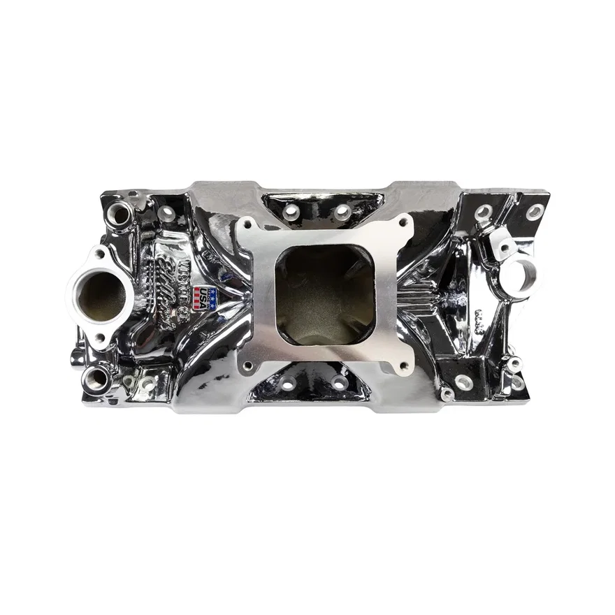 Victor Jr. 23 Degree Intake Manifold For Small-Block Chevy, Chrome Plasma Finish