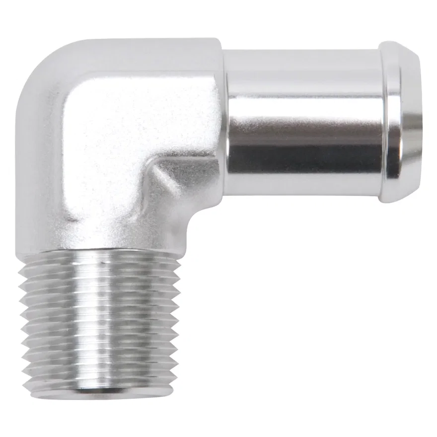 Heater Hose End Fitting - 90Â° with 1/2" NPT and 3/4" Barb