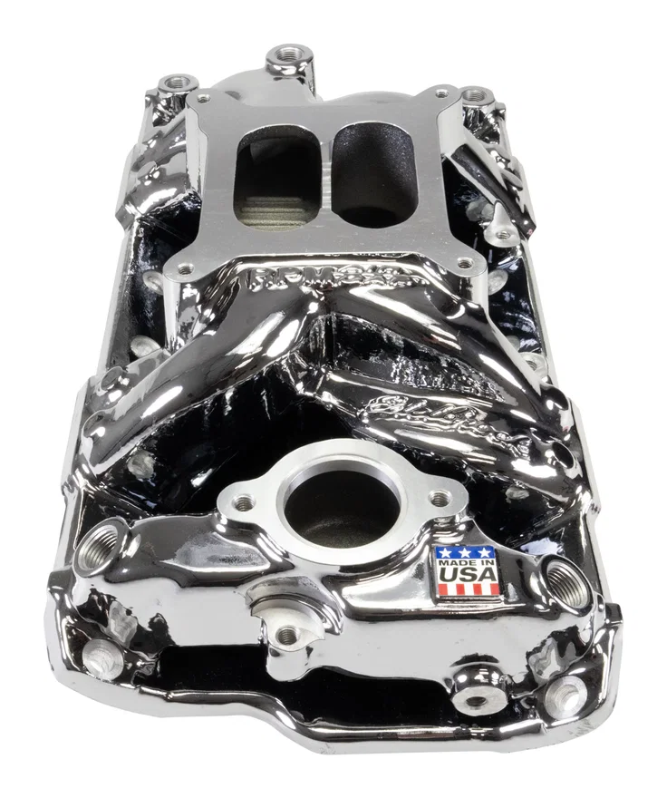 Performer RPM Small Block Chevy AIR-Gap Intake Manifold, Chrome Plasma Finish