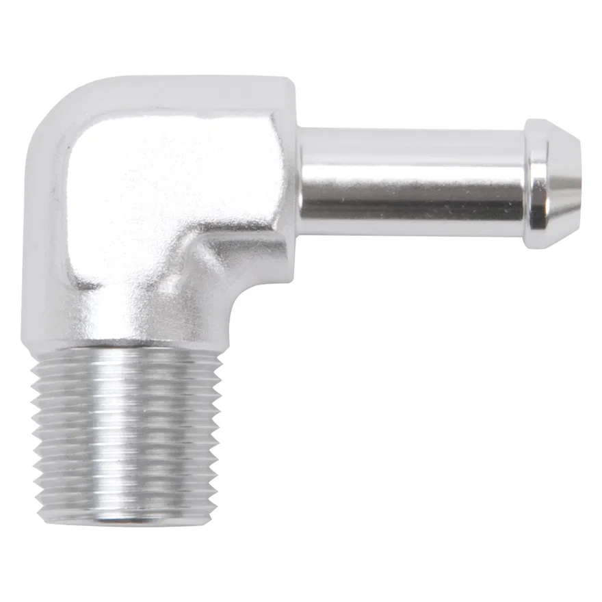 Heater Hose End Fitting - 90Â° with 3/8" NPT and 3/8" Barb