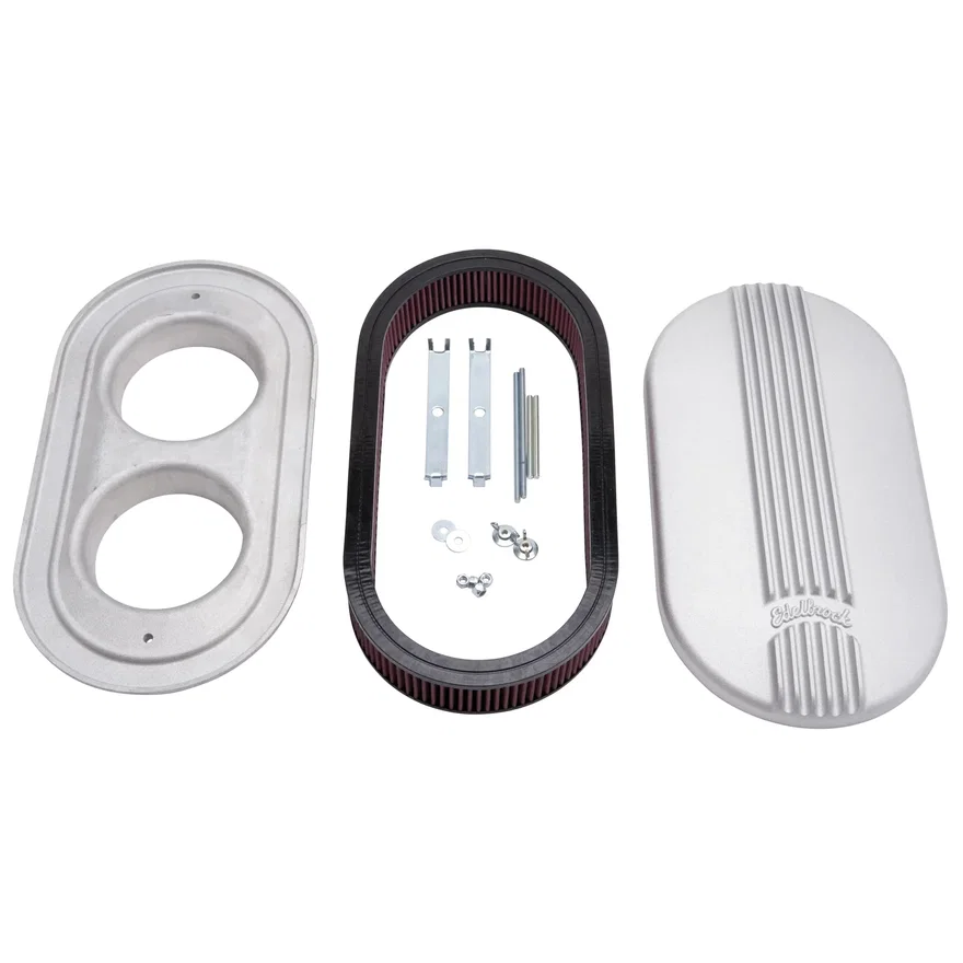 Pro-Flo Satin Large Oval Cast Air Cleaner for Dual-Quads - 2.4" Element