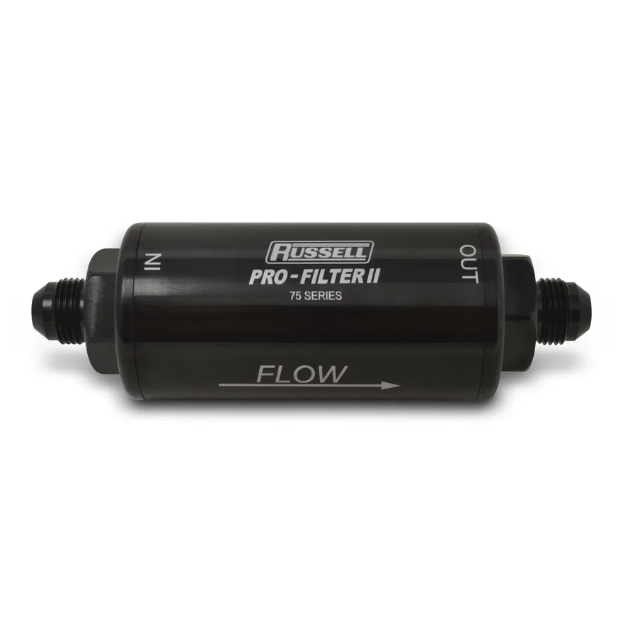 75 Series Pro-filter 2 8AN Male In/Out, 100 Micron Element With Black Finish