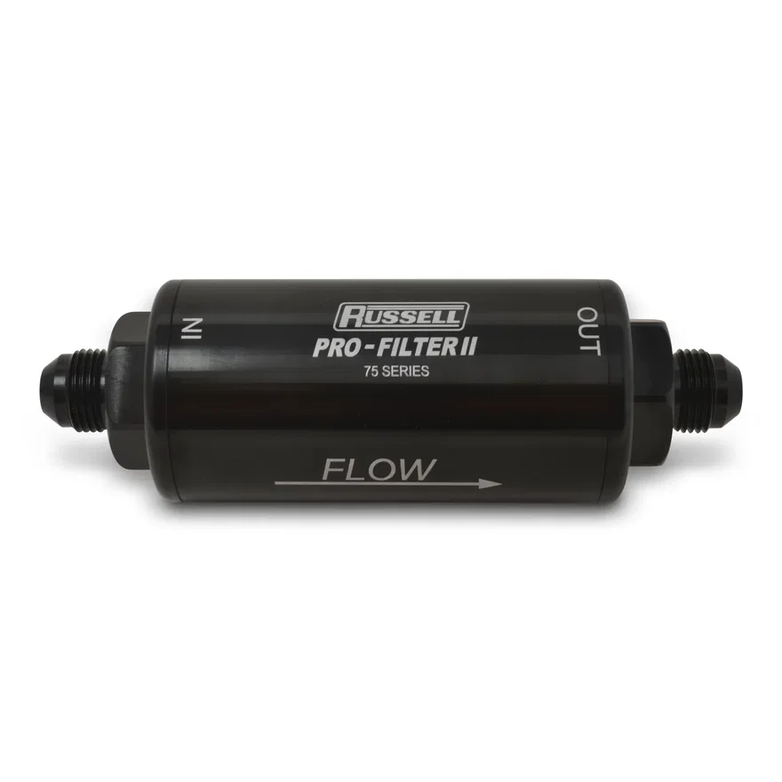 75 Series Pro-filter 2 6AN Male In/Out, 100 Micron Element With Black Finish