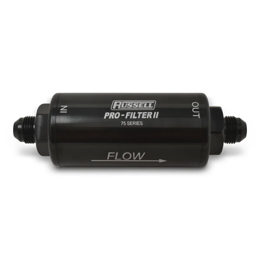 75 Series Pro-filter 2 10AN Male In/Out, 100 Micron Element With Black Finish