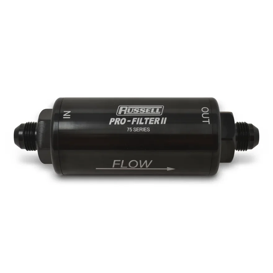 75 Series Pro-filter 2 6AN Male In/Out, 10 Micron Element With Black Finish