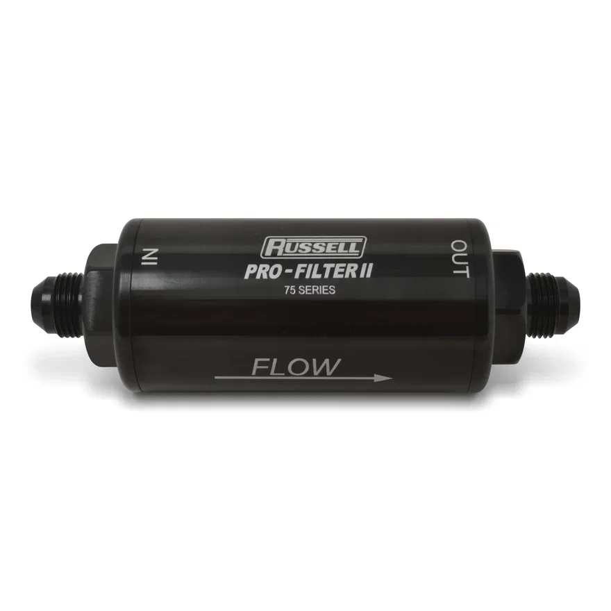 75 Series Pro-filter 2 6AN Male In/Out, 40 Micron Element With Black Finish