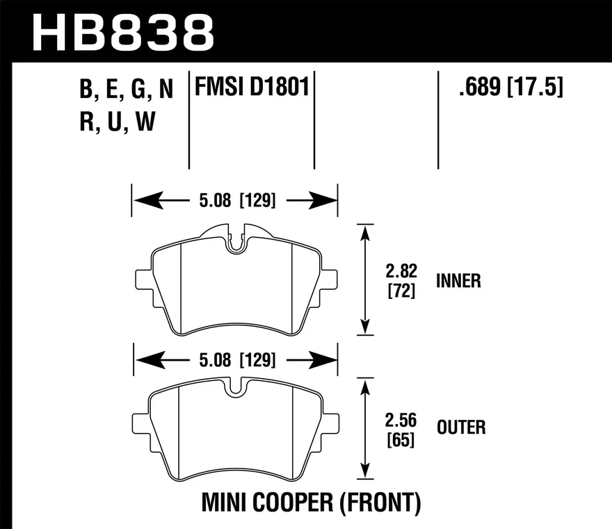 Front HPS 5.0 Disc Brake Pad for Mini