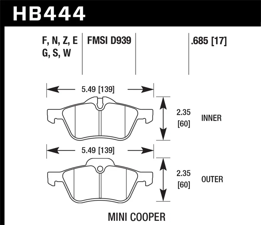 Front HPS 5.0 Disc Brake Pad for Mini Cooper