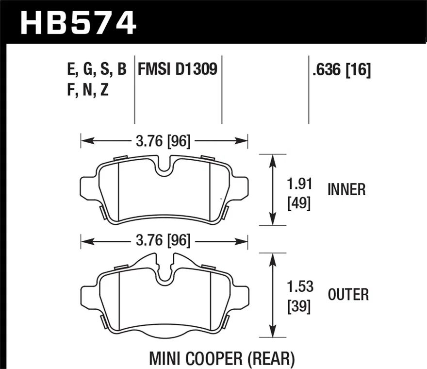 Rear HPS 5.0 Disc Brake Pad for Mini