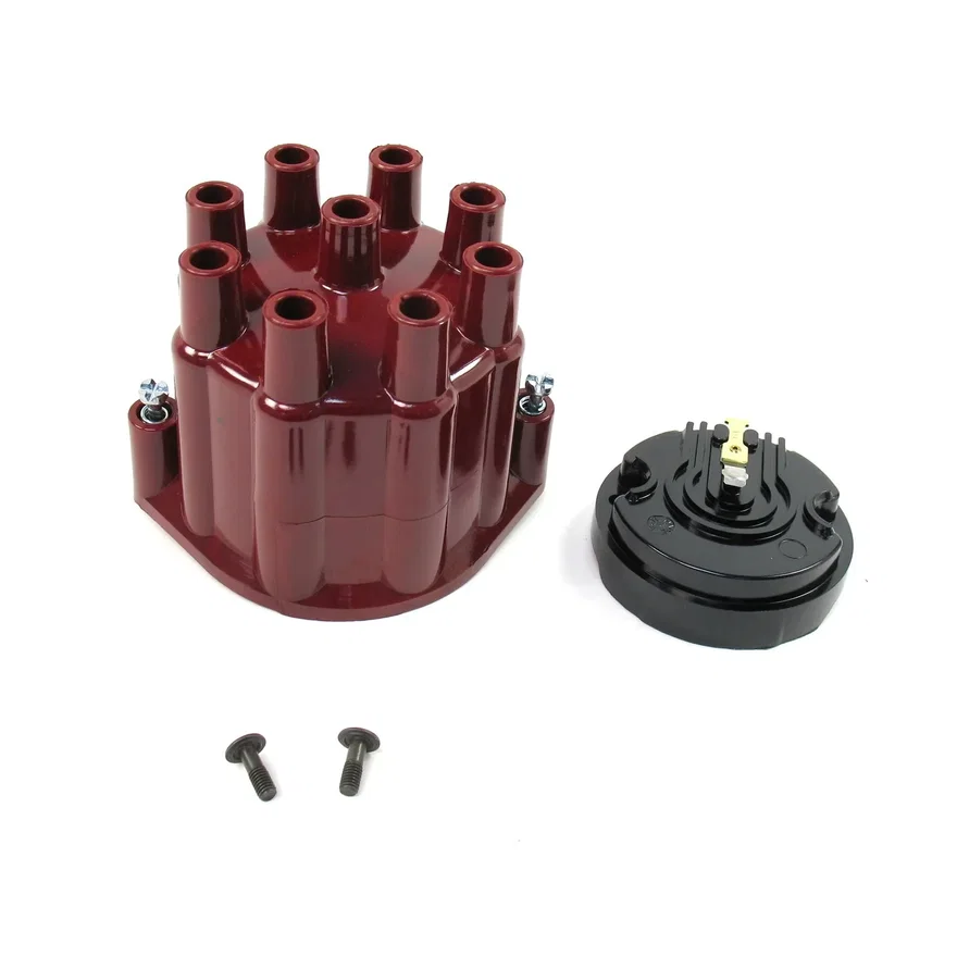 REPLACEMENT CAP AND ROTOR KIT FOR 8-CYLINDER FLAME-THROWER BILLET DISTRIBUTORS. RED FEMALE STYLE CAP