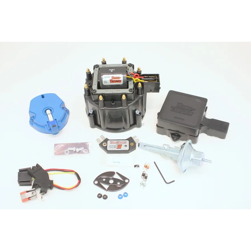 FLAME THROWER TUNE-UP KIT FEATURING IGNITOR III ELECTRONICS FOR CHEVY & CADILAC HEI DISTRIBUTORS WITH RED/YELLOW COIL WIRE. STREET / STRIP MODULE, BLACK CAP
