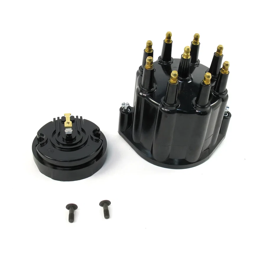 REPLACEMENT CAP AND ROTOR KIT FOR 8-CYLINDER FLAME-THROWERBILLET DISTRIBUTORS. BLACK MALE STYLE CAP