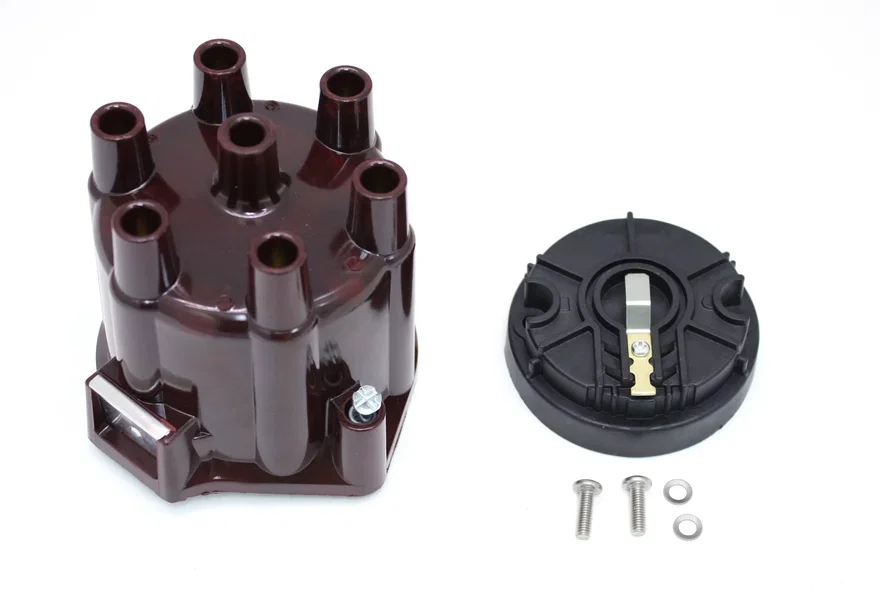REPLACEMENT CAP AND ROTOR KIT FOR 6-CYLINDER FLAME-THROWER BILLET DISTRIBUTORS. RED FEMALE STYLE