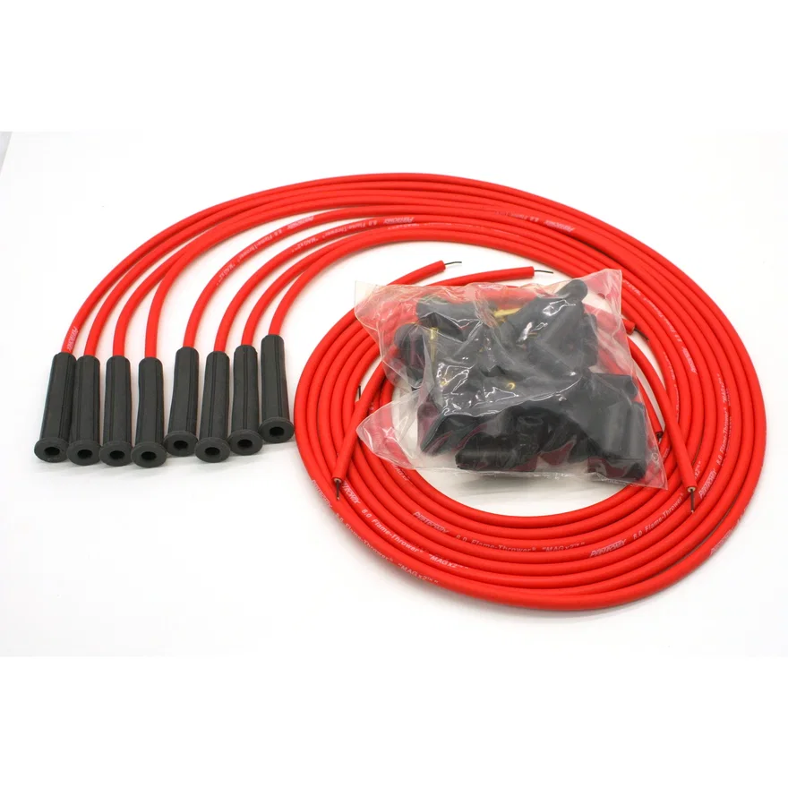 Flame-Thrower Spark Plug Wires 8 cyl 8mm Universal 180 Degree Red
