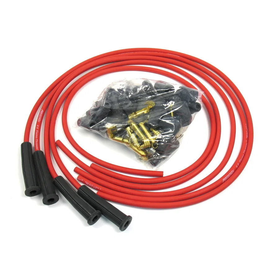 Flame-Thrower Spark Plug Wires 4 cyl 8mm VW Universal 180 Degree Red