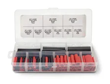 Ignition Dual Wall Heat Shrink Tube Kit 106 pcs. Contains, Red and Black sleeves tube sizes from 1/8" up to 1/2" in 3" Lengths. Made of Polyolefin, Waterproof, Shrink Ratio 3:1, Rated up to 600V, and Temp. rated at -49° to 257°F image 2