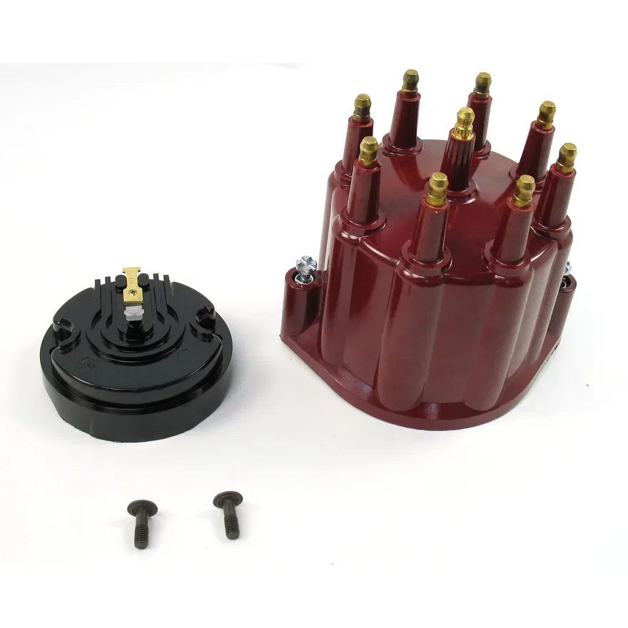 REPLACEMENT CAP AND ROTOR KIT FOR 8-CYLINDER FLAME-THROWER BILLET DISTRIBUTORS. RED MALE STYLE CAP