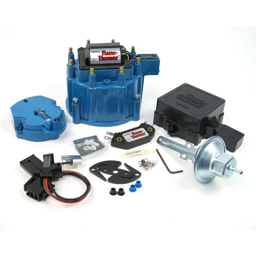 FLAME THROWER TUNE-UP KIT FOR CHEVY & CADILAC HEI DISTRIBUTORS WITH RED/YELLOW COIL WIRE. STREET / STRIP MODULE, BLUE CAP