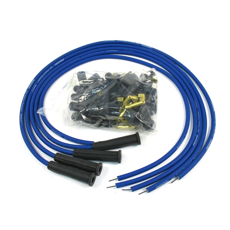 Flame-Thrower Spark Plug Wires 4 cyl 8mm Universal 180 Degree Blue