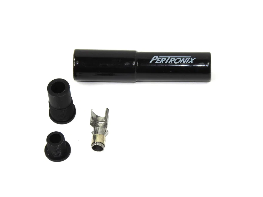 Black Ceramic Spark Plug Boot Straight  includes silicone plug and wire bushings, stainless steel spark plug terminal and high temp ceramic boot