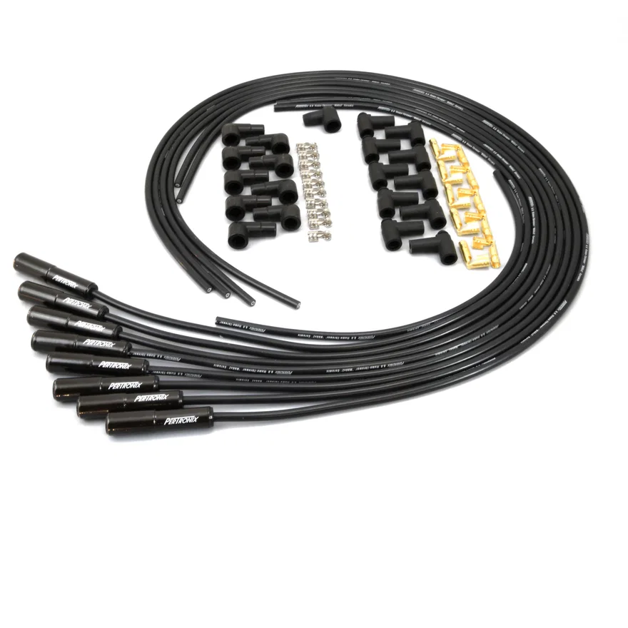 Flame-Thrower Spark Plug Wires 8 cyl Universal 180 Black Ceramic Boot; 8MM Black Wire