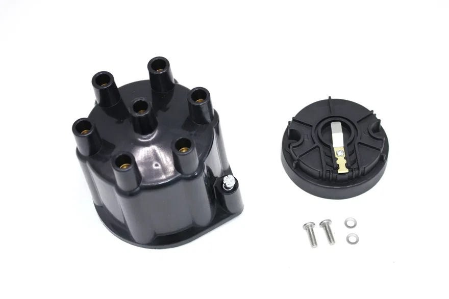 REPLACEMENT  CAP AND ROTOR KIT FOR 6-CYLINDER FLAME-THROWER BILLET DISTRIBUTORS. BLACK FEMALE STYLE