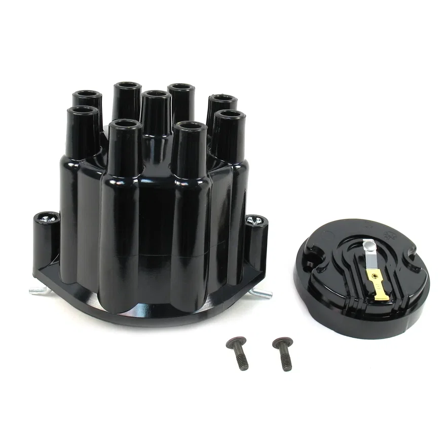 REPLACEMENT CAP AND ROTOR KIT FOR 8-CYLINDER FLAME-THROWER BILLET DISTRIBUTORS. BLACK FEMALE STYLE CAP