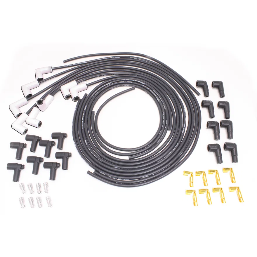 Flame-Thrower Spark Plug Wires 8 cyl 8mm Universal 90 Degree Ceramic Boot Black Wire