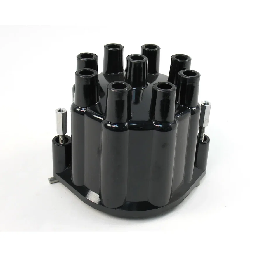 REPLACEMENT CAP FOR 8-CYLINDER FLAME-THROWER BILLET MARINE DISTRIBUTORS. BLACK FEMALE STYLE CAP