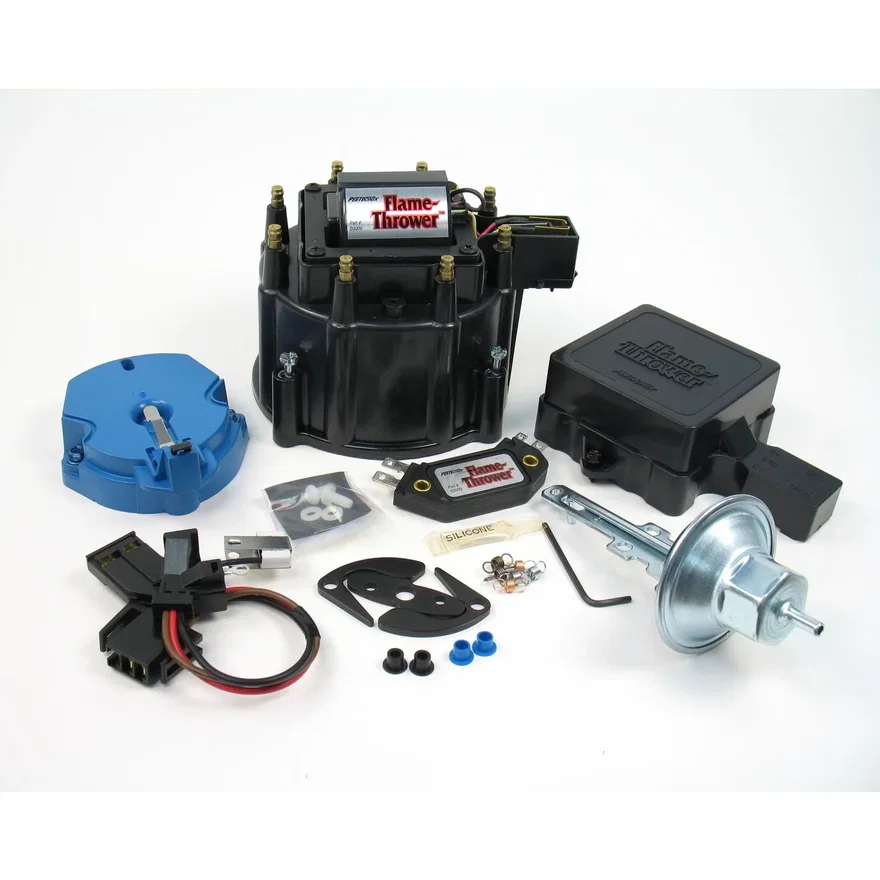 FLAME THROWER TUNE-UP KIT FOR CHEVY & CADILAC HEI DISTRIBUTORS WITH RED/YELLOW COIL WIRE. STREET / STRIP MODULE, BLACK CAP