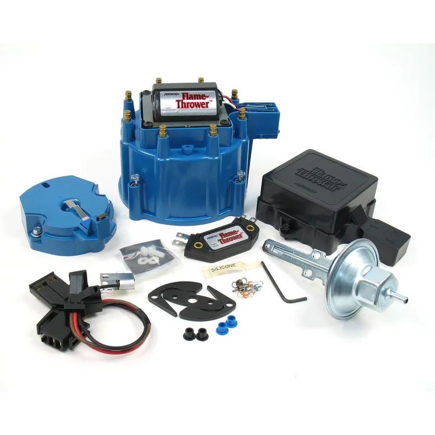 FLAME THROWER TUNE-UP KIT FOR BUICK, PONTIAC, OLDSMOBILE, AND CORVETTE HEI DISTRIBUTORS WITH RED/YELLOW COIL WIRE. STREET / STRIP MODULE, BLUE CAP