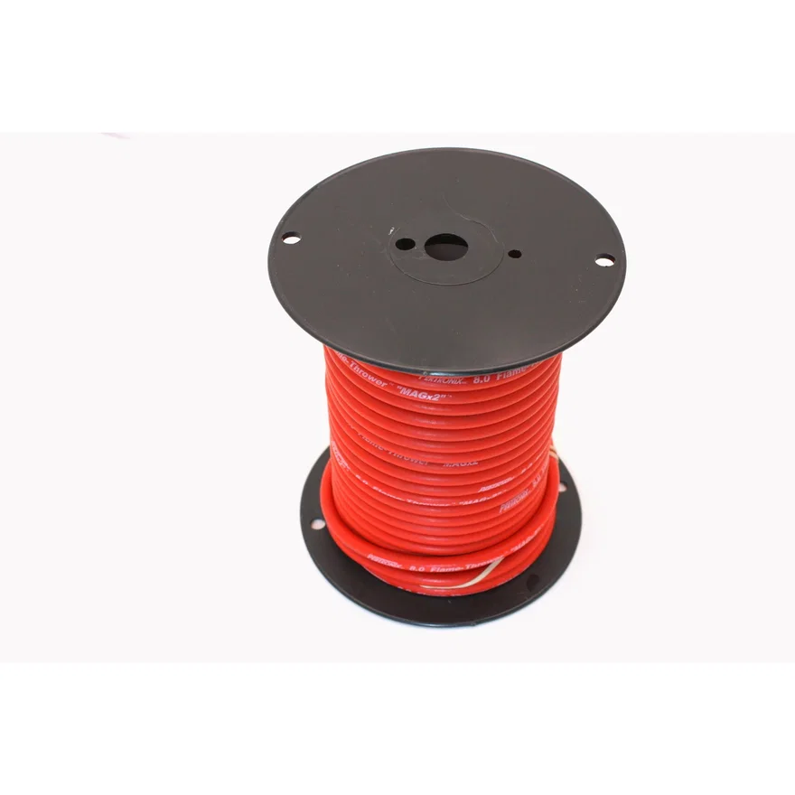 Flame-Thrower Spark Plug Wire 8mm Red with White Script 100 Foot Spool