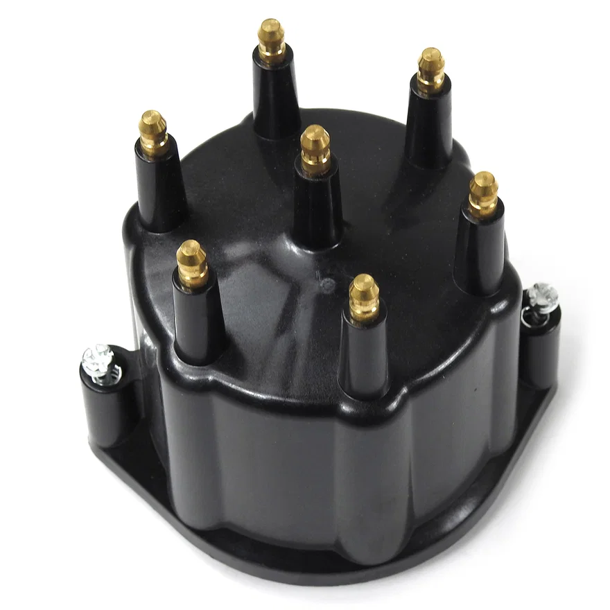 REPLACEMENT CAP FOR 6-CYLINDER FLAME-THROWER BILLET DISTRIBUTORS. BLACK MALE STYLE CAP