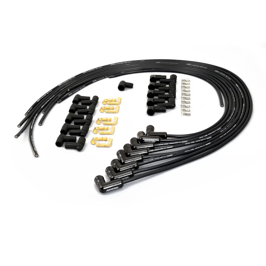 Flame-Thrower Spark Plug Wires 8 cyl Universal 90° Black Ceramic Boot; 8MM Black Wire