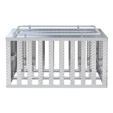 Bright Aluminum 48" x 48" Double-Door Dog Box with Divider image 5
